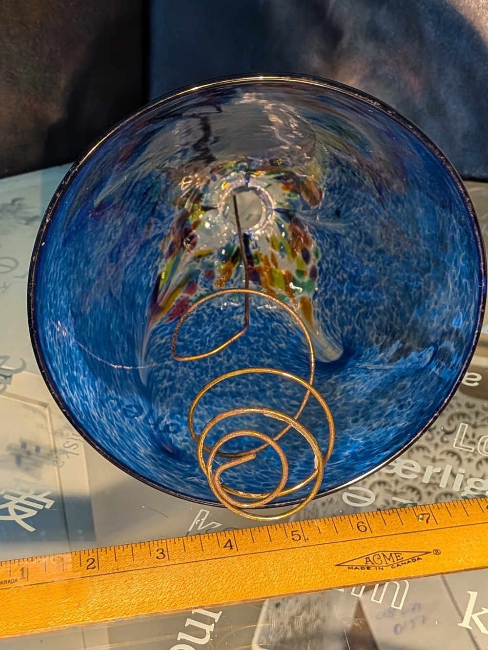 Hand-Blown Blue Art Glass Lantern From Bronze Frog Gallery